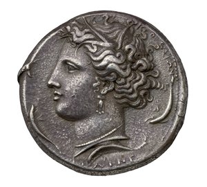 Oude Griekse zilveren munt uit Syracuse, 404-390 v.Chr.